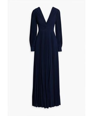 Badgley Mischka Pleated Crepe De Chine Maxi Dress - Blue