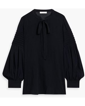 Chloé Tie-Detailed Pintucked Wool Blouse - Black