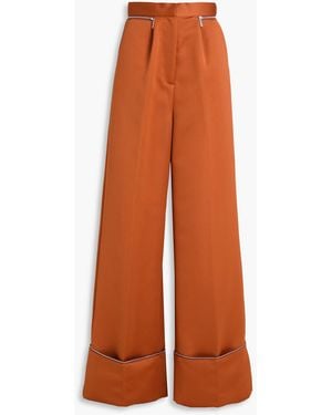 LEO LIN Ellis Pleated Satin-Twill Wide-Leg Trousers - Orange