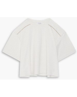 Brunello Cucinelli Bead-Embellished Striped Cotton-Jersey T-Shirt - White