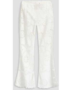 Zimmermann Broderie Anglaise Linen Flared Trousers - White