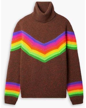 Christopher John Rogers Oversized Striped Ribbed Wool-blend Turtleneck Jumper - Red