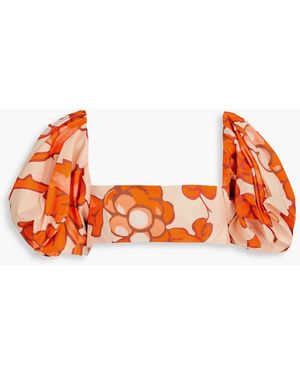 Etro Cropped Floral-print Stretch-cotton Poplin Top - Orange