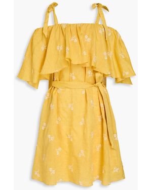 Erdem Lyra Cold-shoulder Embroidered Linen Dress - Yellow