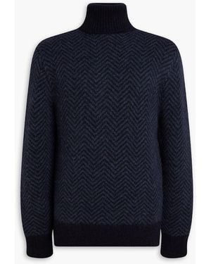 Officine Generale Herringbone Alpaca-Blend Turtleneck Jumper - Blue