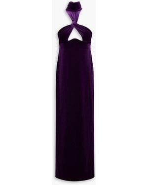 Galvan London Cleveland Cutout Velvet Halterneck Maxi Dress - Purple