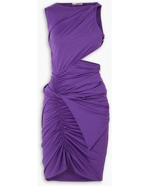 Supriya Lele Asymmetric Cutout Ruched Glossed-jersey Mini Dress - Purple