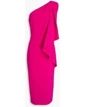 Badgley Mischka One-shoulder Draped Crepe Midi Dress - Pink