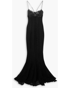Ludovic de Saint Sernin Leather-Trimmed Cotton-Blend Fishnet Maxi Dress - Black