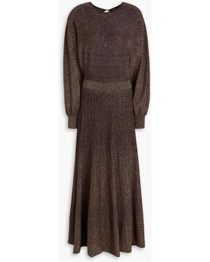 Maje Metallic Knitted Maxi Dress - Brown