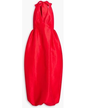 Kika Vargas Ivy Taffeta Halterneck Midi Dress - Red