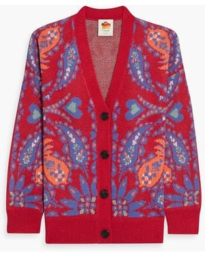 FARM Rio Jacquard-Knit Cardigan - Red
