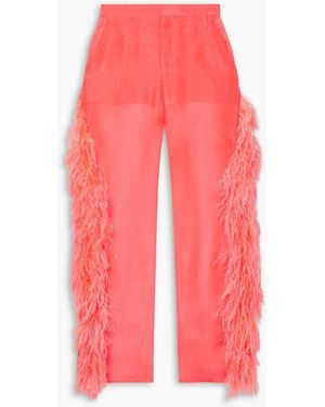 LAPOINTE Feather-embellished Silk-organza Tapered Trousers