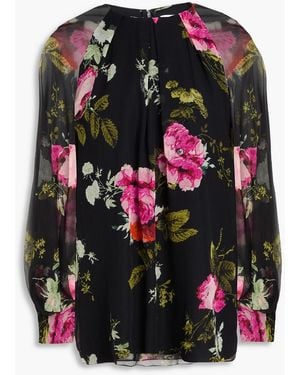 Erdem Floral-Print Silk-Georgette Top - Black
