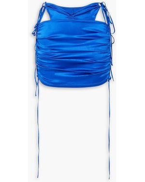 Supriya Lele Cutout Ruched Silk-blend Satin Mini Skirt - Blue