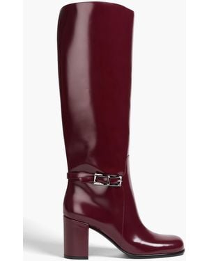 Sergio Rossi Buckled Glossed-leather Knee Boots - Red