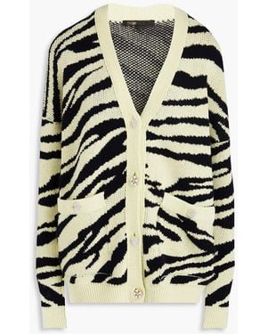 Maje Zebra-print Jacquard-knit Cardigan - Black