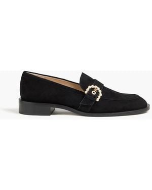 Stuart Weitzman Piper Embellished Suede Loafers - Black