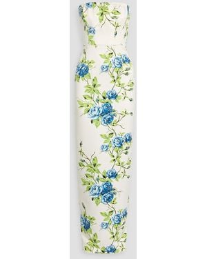 Emilia Wickstead Emine Strapless Floral-Print Taffeta-Faille Gown - Blue