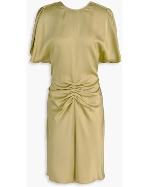 Victoria Beckham Gathered Satin-Crepe Mini Dress - Green