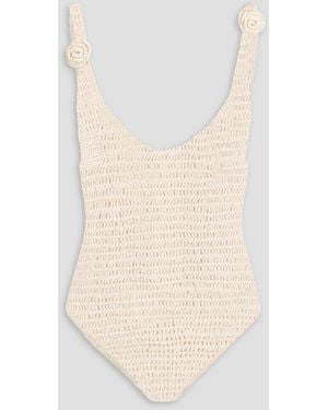 Magda Butrym Floral-Appliquéd Crocheted Cotton-Blend Bodysuit - Natural