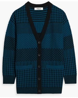 Diane von Furstenberg Paulette Checked Jacquard-knit Cardigan - Blue