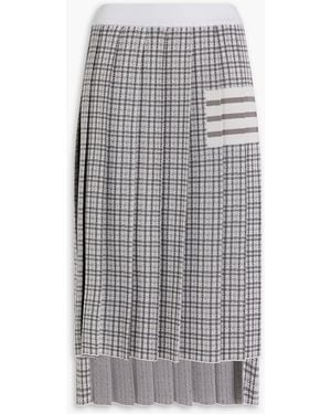 Thom Browne Pleated Jacquard-knit Silk And Cotton-blend Midi Skirt - Grey