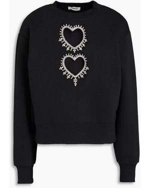 Sandro Embellished Cutout Cotton-blend Fleece Sweatshirt - Black
