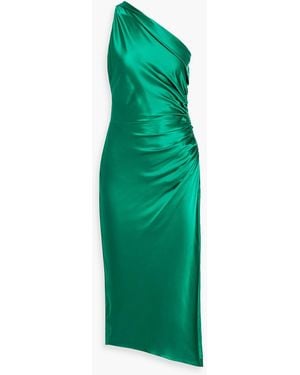Michelle Mason One-Shoulder Ruched Silk-Satin Midi Dress - Green