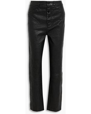 PAIGE Stella Leather Straight-leg Pants - Black