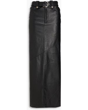 Alessandra Rich Belted Croc-Effect Leather Maxi Pencil Skirt - Black
