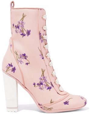 Red(V) Lace-Up Floral-Print Canvas Ankle Boots - Pink