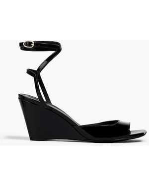 Stuart Weitzman Tia 85 Patent-leather Wedge Sandals - Black