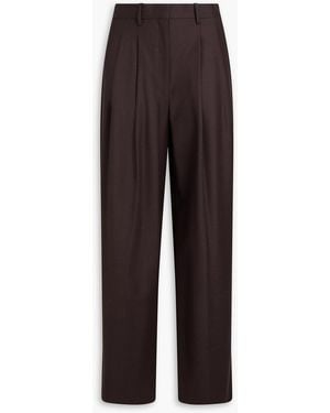 Theory Pleated Wool-Flannel Wide-Leg Trousers - Brown