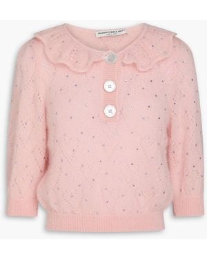 Alessandra Rich Cropped pullover aus pointelle-strick aus einer mohairmischung mit kristallverzierung - Pink