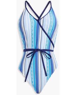 lemlem Eshal Wrap-effect Stretch-jacquard Swimsuit - Blue