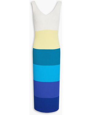 STAUD Dana Color-Block Ribbed-Knit Midi Dress - White