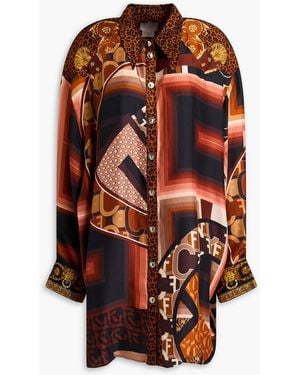 CAMILLA Crystal-Embellished Printed Silk-Twill Shirt - Orange