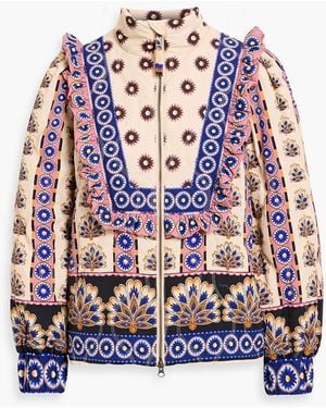 FARM Rio Ruffled Floral-Print Padded Shell Jacket - White