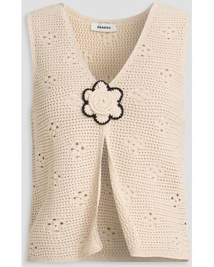 Sandro Floral-Appliquéd Crochet-Knit Top - Natural