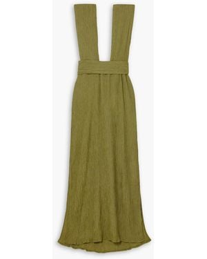 Savannah Morrow Verita Open-back Crinkled Silk And Bamboo-blend Halterneck Maxi Dress - Green