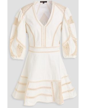 Maje Crochet And Cotton-Twill Mini Dress - Natural