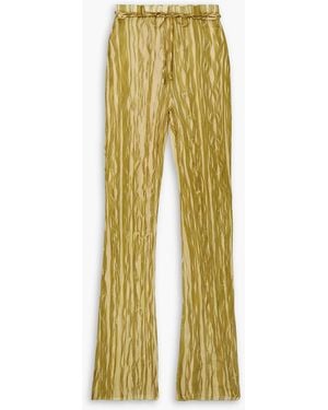LAPOINTE Belted Printed Plissé-georgette Slim-leg Pants - Yellow