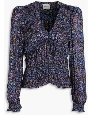 Isabel Marant Nibel Shirred Floral-Print Crepe Blouse - Blue
