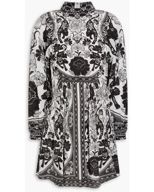 FARM Rio Floral-Print Crepe De Chine Mini Dress - Black