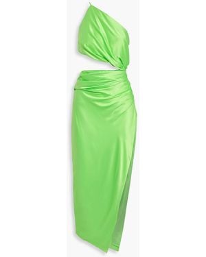 The Sei One-shoulder Draped Cutout Silk-satin Midi Dress - Green