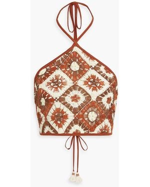Johanna Ortiz Pwani Cropped Crochet Halterneck Top - Brown
