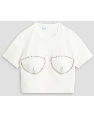 Area Cropped Crystal-Embellished Jersey T-Shirt - White
