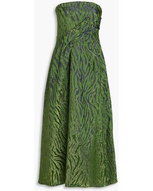 Ulla Johnson Raina Strapless Metallic Zebra-print Satin-jacquard Midi Dress - Green