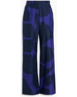 LOVEBIRDS Printed Sateen Wide-Leg Trousers - Blue